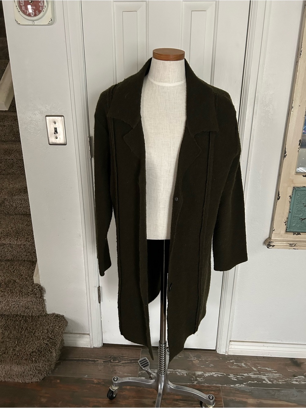 Chico's Olive Open-Front Trench Coatigan